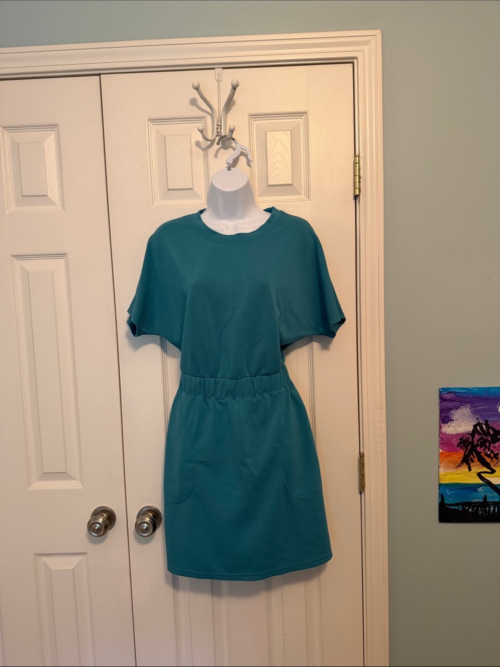 Women's Teal Elastic-Waist Midi Casual Summer Dress